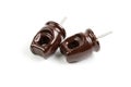 Brown ceramic wire insulator. Royalty Free Stock Photo
