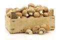 Brown champignon mushrooms in a wooden box Royalty Free Stock Photo