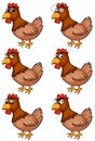 Brown chicken with different emotions