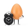 Brown Chicken Egg Person Character Mascot with Alarm Clock. 3d Rendering Royalty Free Stock Photo