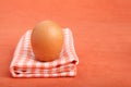 Brown chicken egg on vintage tablecloth Royalty Free Stock Photo