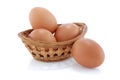 Brown chicken eggs in a bamboo basket Royalty Free Stock Photo