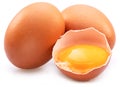 Brown chicken eggs and egg yolk isolated on white background Royalty Free Stock Photo
