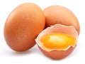 Brown chicken eggs and egg yolk isolated on white background Royalty Free Stock Photo