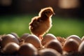 brown chicken standing egg shells Newborn animal 1 fledgling alone hen background white lone small bird hatch tiny young hairy