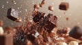 Brown Chocolate Cubes Splashing in Rich Brown Liquid Royalty Free Stock Photo