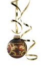 Brown Christmas ball with a curly ribbon Royalty Free Stock Photo