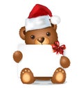 Brown christmas bear with card sitting