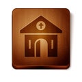 Brown Church building icon isolated on white background. Christian Church. Religion of church. Wooden square button