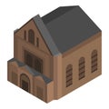 Brown church house icon, isometric style
