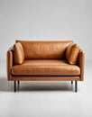 Brown Classic Leather Sofa Isolated on Grey Background. Royalty Free Stock Photo