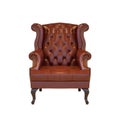 Brown classical style Armchair sofa couch in vintage room on white isolated background with clipping path. Royalty Free Stock Photo