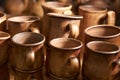 Brown clay ceramic cups traditional historical Ukrainian