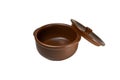 Brown clay cooking pot on white background isolated Royalty Free Stock Photo