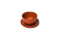 Brown clay cup and plate. Concept of tea ceremony, breakfast, te Royalty Free Stock Photo