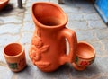 Brown clay water jug with glass,matir design jug,clay jug handmade earthen water pot