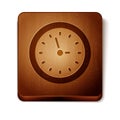 Brown Clock icon isolated on white background. Time symbol. Wooden square button. Vector