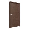 Brown Close Interior Door. Realistic 3D Render. Isolated On White Background. Side View