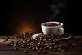 breakfast cafe morning mug brown aroma espresso drink bean cup. Generative AI.