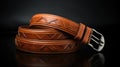 Brown closeup belt leather wear style buckle metal accessory fashionable