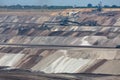 Brown coal open pit landscape with digging excavator in Germany