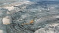 Brown coal opencast mine bucket wheel excavator giant Vrsany, aerial video shot view, open pit lignite heavy quarry Royalty Free Stock Photo