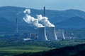 Brown coal power plant - Factory chimney Royalty Free Stock Photo