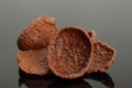 Brown cocoa cornflakes closeup