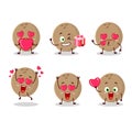 Brown coconut cartoon character with love cute emoticon
