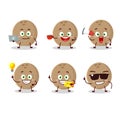 Brown coconut cartoon character with various types of business emoticons