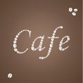 Brown coffee background with white insignia composed from shilouette of coffee beans. Royalty Free Stock Photo