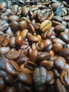 Brown coffee beans, close-up of coffee beans for background