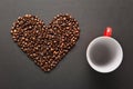 Brown coffee solated on black texture background for design. Saint Valentine's Day card on fabruary 14, holiday concept. Royalty Free Stock Photo