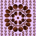 Brown coffee beans and paw prints create a seamless vector pattern for a warm cafe backdrop illustration Royalty Free Stock Photo