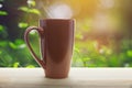 Brown coffee cup empty front porch the morning