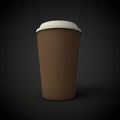 Brown coffee cup isolated on black 3d render