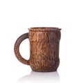 Brown coffee cup made from palm wood. Studio shot isolated on white Royalty Free Stock Photo