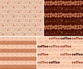 Brown coffee cups - vector seamless patterns with coffee beans and cups