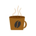 Brown coffee mug with steam. Vector illustration.