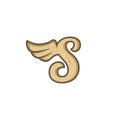 Brown color alphabet letter s with angel bird wing