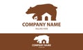 Brown Color Bear Negative Orange House Logo Design