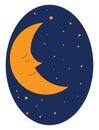 Cartoon moon sleeping with eyes closed against a dark-blue background vector or color illustration Royalty Free Stock Photo