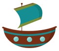 A brown-colored sailboat and a hoisted blue flag with two green horizontal bands at its extremes vector or color illustration