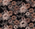 Brown colors seamless pattern of flowers in cozy earth tones.