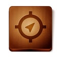 Brown Compass icon isolated on white background. Windrose navigation symbol. Wind rose sign. Wooden square button Royalty Free Stock Photo