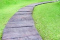 Brown concrete walkway with green grass in the park background Royalty Free Stock Photo