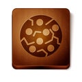 Brown Cookie or biscuit with chocolate icon isolated on white background. Wooden square button. Vector