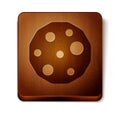 Brown Cookie or biscuit with chocolate icon isolated on white background. Wooden square button. Vector