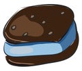 Brown cookie with blue cream vector illustration