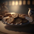 Brown cookies or biscuits on plate. Cookies, also known as biscuits, are a popular baked treat enjoyed around the world. They come Royalty Free Stock Photo